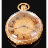 A late Victorian J W Benson 18ct gold cased ladies open faced pocket watch,