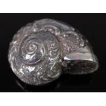 A Victorian style novelty silver vesta, in the form of a snail shell,
