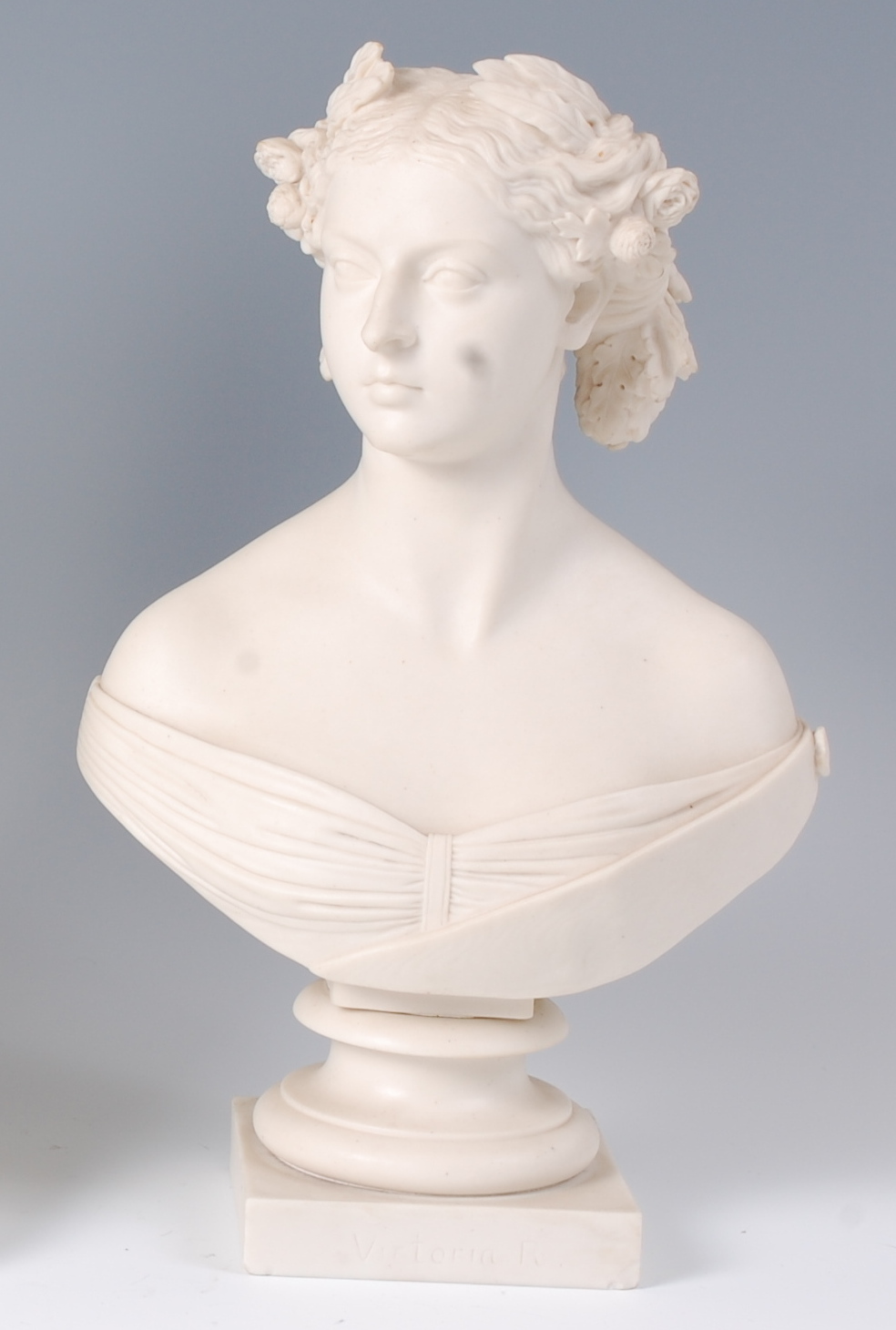 A Minton Parian porcelain portrait bust of the young Queen Victoria, circa 1850,