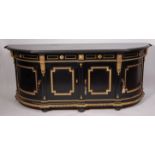 A pair of ebonised and ormolu mounted polished slate topped side cabinets, 20th century,