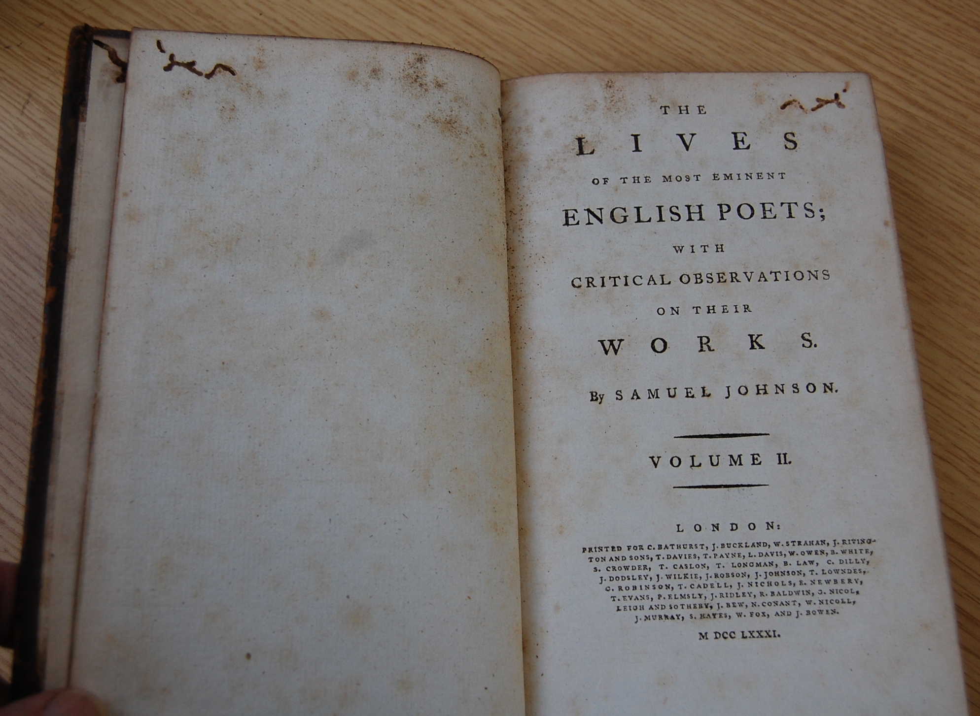 JOHNSON Samuel, Lives of the English Poets; with critical observations.... London 1781, 4 vols. - Image 3 of 4