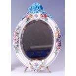 A circa 1900 continental porcelain easel dressing table mirror,