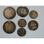 England, 7 various 16th century and later silver coins, to include; Philip & Mary groat, 1703