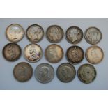 Great Britain, collection of 14 Victoria and later silver shillings, Victoria young head 1856, 1859,