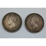Great Britain, 1828 half crown, George IV above date, rev. crowned coat of arms within plumes and