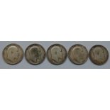 Great Britain, 5 Edward VII half crowns; 1906, 1907, 1908, 1909 and 1910 (5)