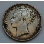 Great Britain, 1867 shilling, Victoria third young head, rev. denomination within crowned wreath