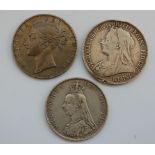 Great Britain, 1844 Victoria young-head crown, together with an 1896 Victoria veil-head crown, and