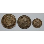 England, 1688 Maundy Money 1, 3 and 4 pence, James II laureate bust, rev.