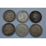 Great Britain, six various Victoria and George V crowns, to include; 2x 1889 Victoria jubilee head