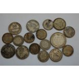Mixed lot of foreign silver coins, to include; 1873 Russian 20 kopeks, 1862 Indian 2 annas etc (17)