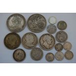 Great Britain, mixed lot of 19th century and later silver coins, to include; 1817 George III half