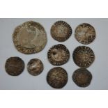 England, collection of nine hammered silver coins, to include; Edward VI shilling,