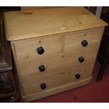 A Victorian pine round cornered chest of two short over two long drawers,