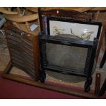 Occasional furniture to include; three fire screens, Eastern brass topped folding benares table,