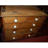 A Victorian pine chest of two short over three long drawers, width 95.