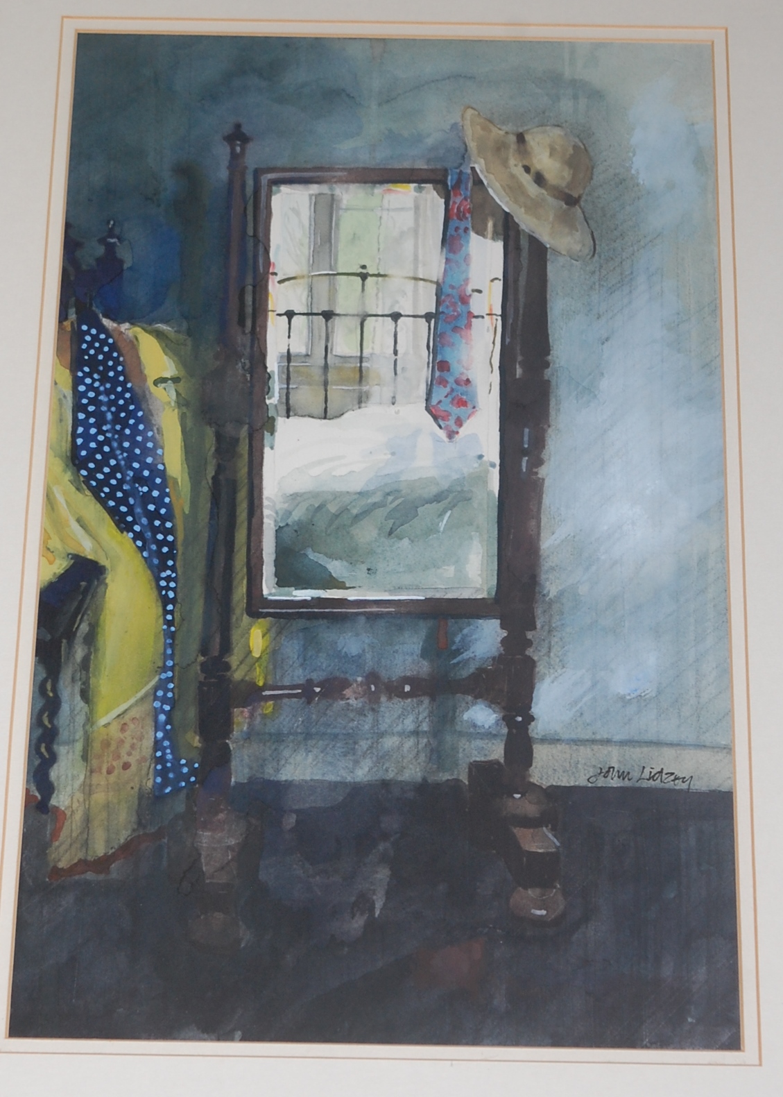 John Lidzey (1935-2009) - The Bedroom Mirror, watercolour, signed lower right,