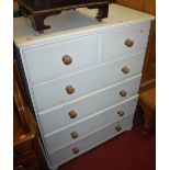 A modern white painted pine round cornered chest of two short over four long drawers, w.