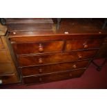 An early Victorian mahogany square front chest of two short over three long drawers (with faults)