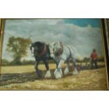 JER Godridge - Ploughing scene with shire horses, oil on board, signed and dated lower left 1985,