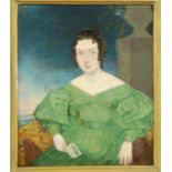 18th century school - three-quarter portrait of a seated lady with a gold neck chain,