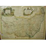 Emanuel Bowen - an 18th century engraved county map of Suffolk divided into its hundreds,
