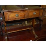 A small reproduction walnut low dropflap two drawer occasional table