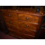 A mid-Victorian flame mahogany round cornered chest of two short over three long drawers, w.