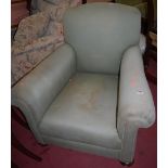 A late Victorian green upholstered single armchair