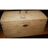 A 19th century pine dome top small travelling chest with iron carry handle, width 54.