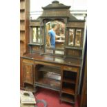 An Edwardian rosewood, floral satinwood, and bone inlaid mirrorback side cabinet, w.