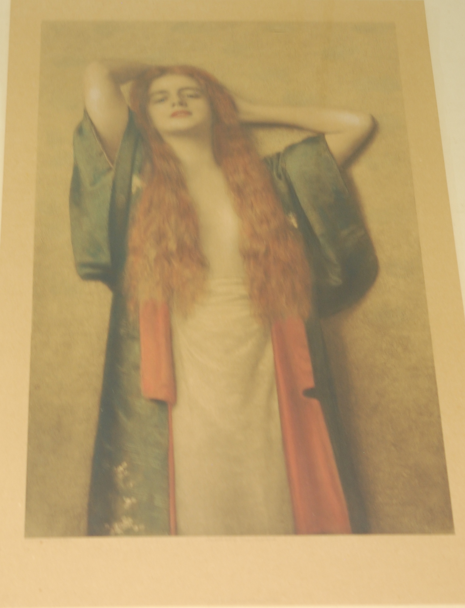 Max Nonnenbruch - 3/4 length study of a pre-raphaelite maiden, colour engraving,