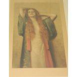 Max Nonnenbruch - 3/4 length study of a pre-raphaelite maiden, colour engraving,