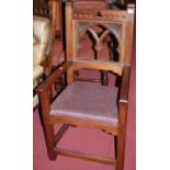 A joined hardwood Gothic Revival open elbow chair