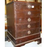 A circa 1900 mahogany low five drawer music chest, w.