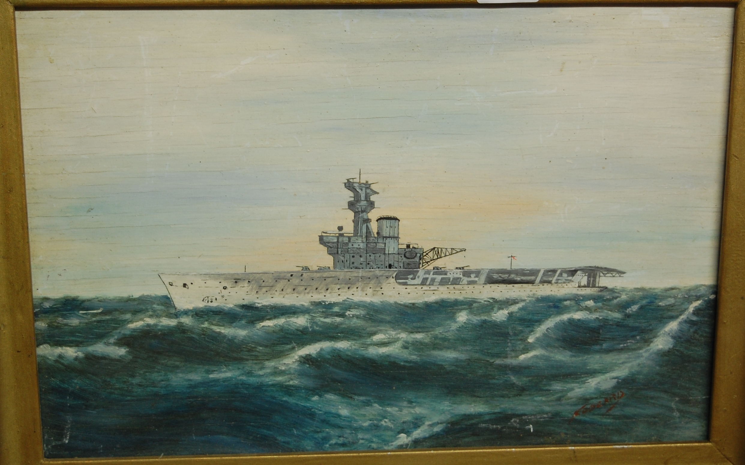 FO Beard - Study of HMS Hermes, oil on board,