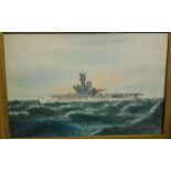 FO Beard - Study of HMS Hermes, oil on board,