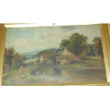 C Clayton - Feeding the ducks at Old Mill, Holmwood Surrey, oil on canvas, signed lower right,