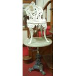 A Victorian white painted cast iron single garden chair;