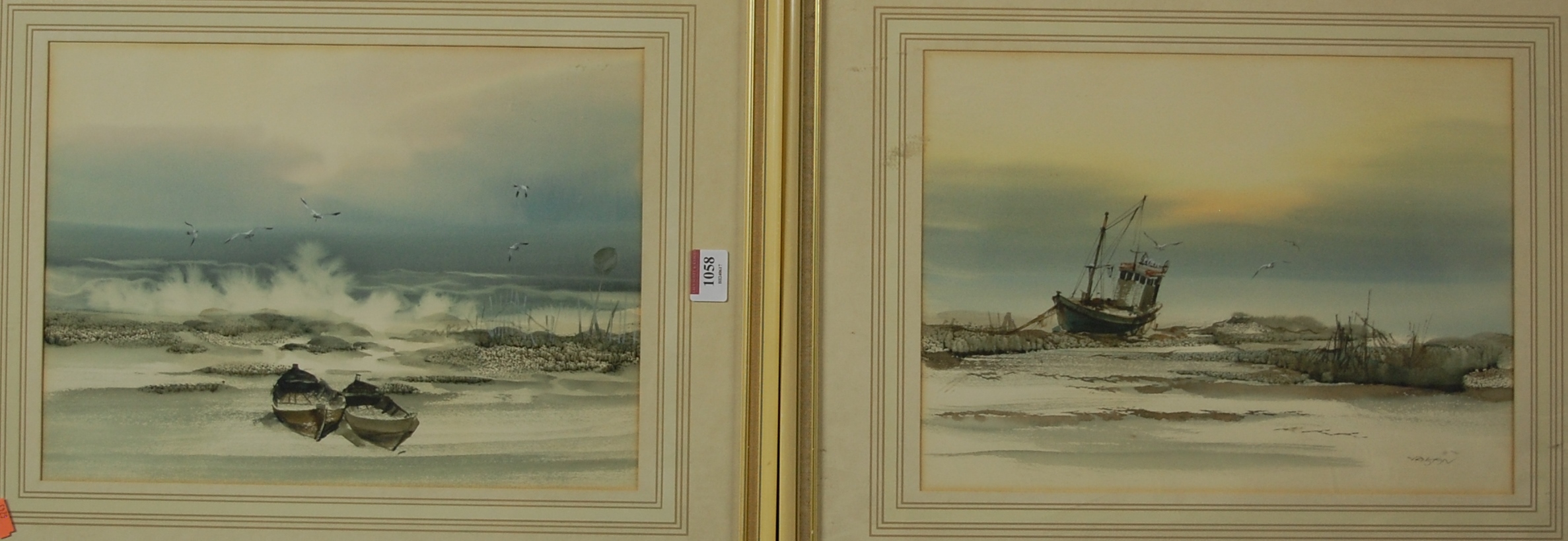 A pair of contemporary coastal scenes, gouache,