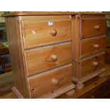 A pair of modern pine round cornered three drawer bedside chests, w.