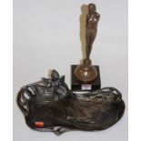 An Art Nouveau style figural pewter pin tray,