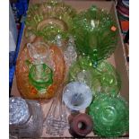 A box of miscellaneous glassware to include; 1930s pressed glass dressing table wares,