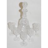 A mid-20th century etched glass liqueur decanter and stopper;