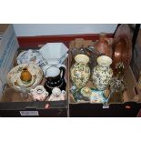 Two boxes of miscellaneous china and glass to include; stoneware bellamine,