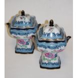 A pair of early 20th century Losolware Wilton pattern pedestal jars and covers,