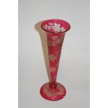 An early 20th century cameo glass vase of conical form, having etched leaf decoration, h.