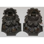 A pair of 20th century bronze acanthus leaf candlesticks, h.11.