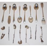 A set of six mid 20th century silver teaspoons together with various other silver and white metal