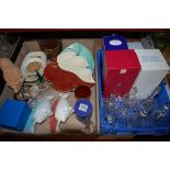 Two boxes of miscellaneous china and glass to include;